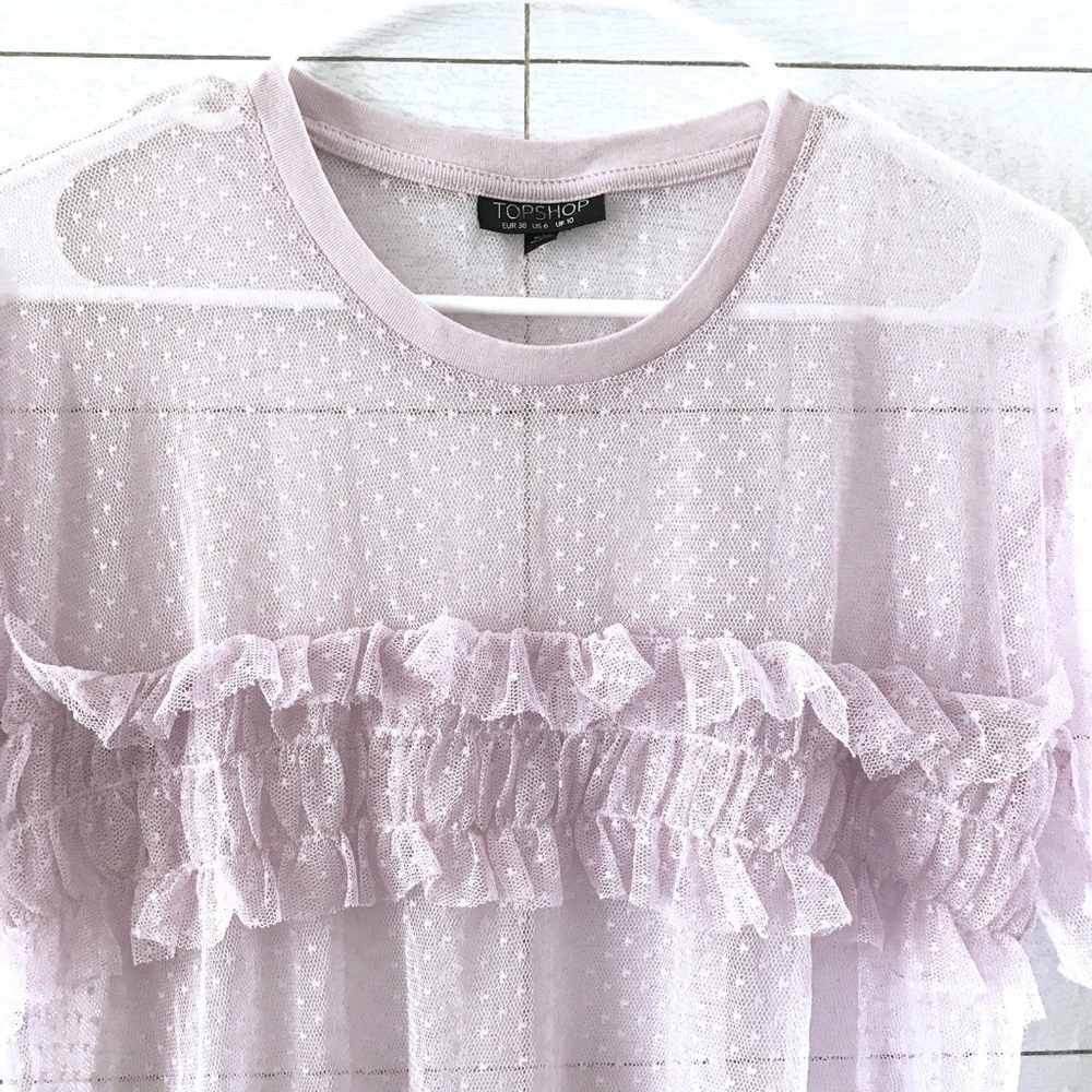 Topshop Purple Dobby Sheer Ruffle Mesh Top - Picture 4 of 8